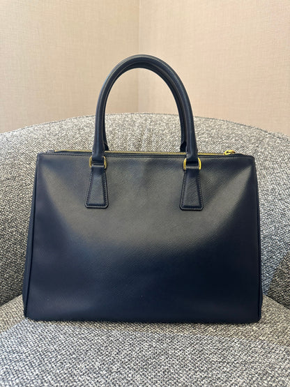 Prada Galleria Double Zip In Navy Blue Saffiano Leather