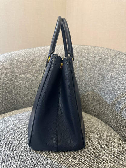 Prada Galleria Double Zip In Navy Blue Saffiano Leather