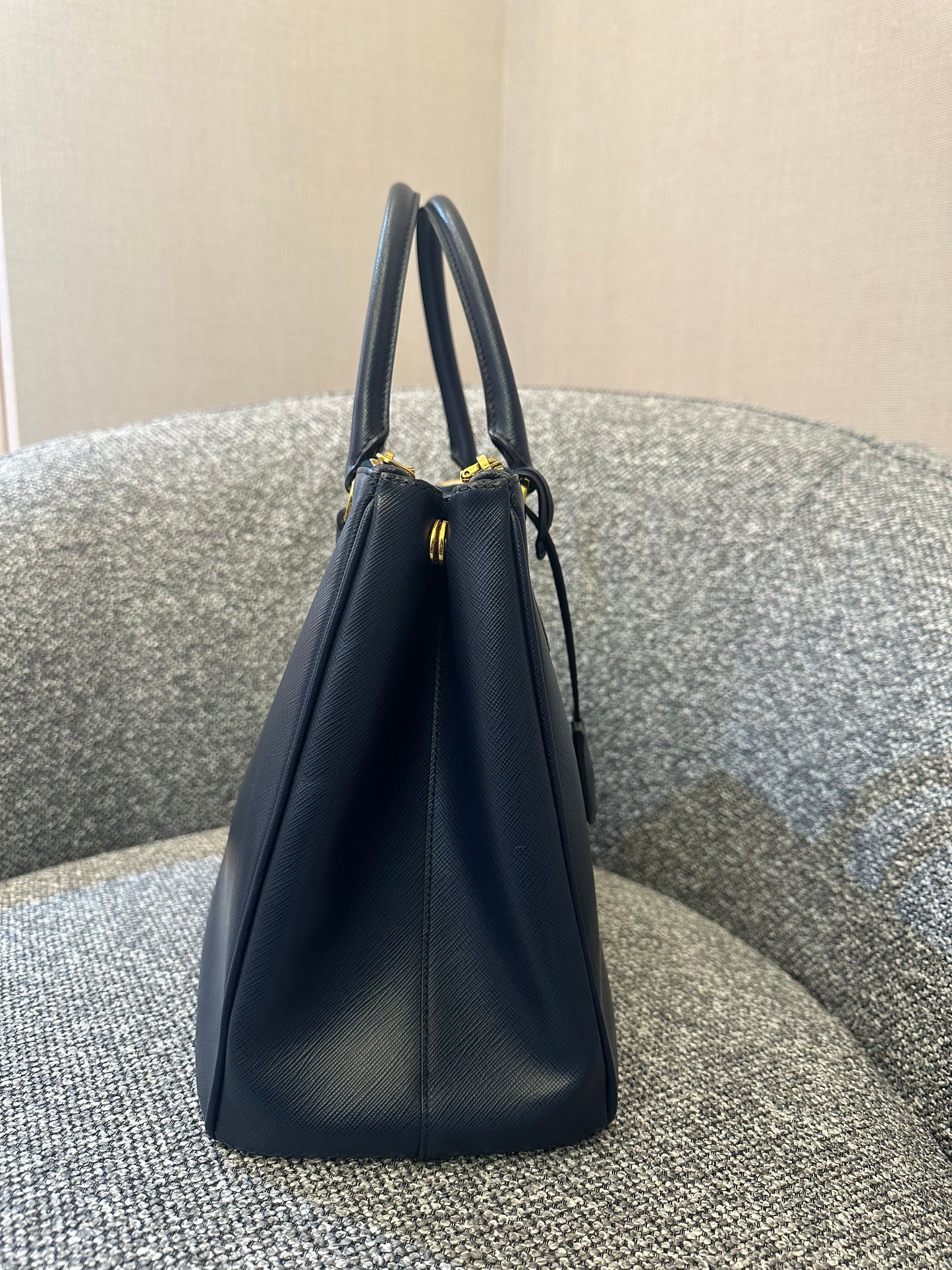 Prada Galleria Double Zip In Navy Blue Saffiano Leather