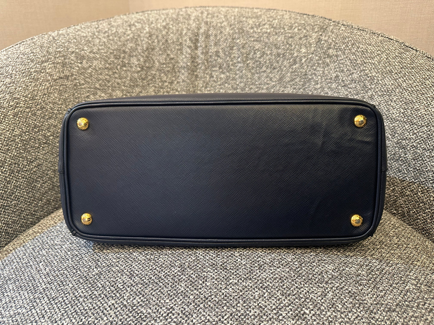 Prada Galleria Double Zip In Navy Blue Saffiano Leather