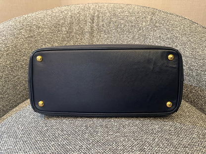 Prada Galleria Double Zip In Navy Blue Saffiano Leather