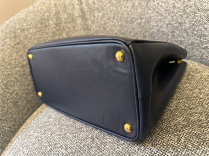 Prada Galleria Double Zip In Navy Blue Saffiano Leather
