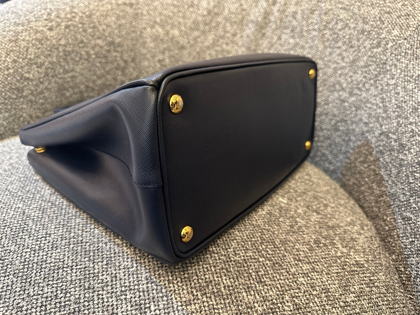 Prada Galleria Double Zip In Navy Blue Saffiano Leather