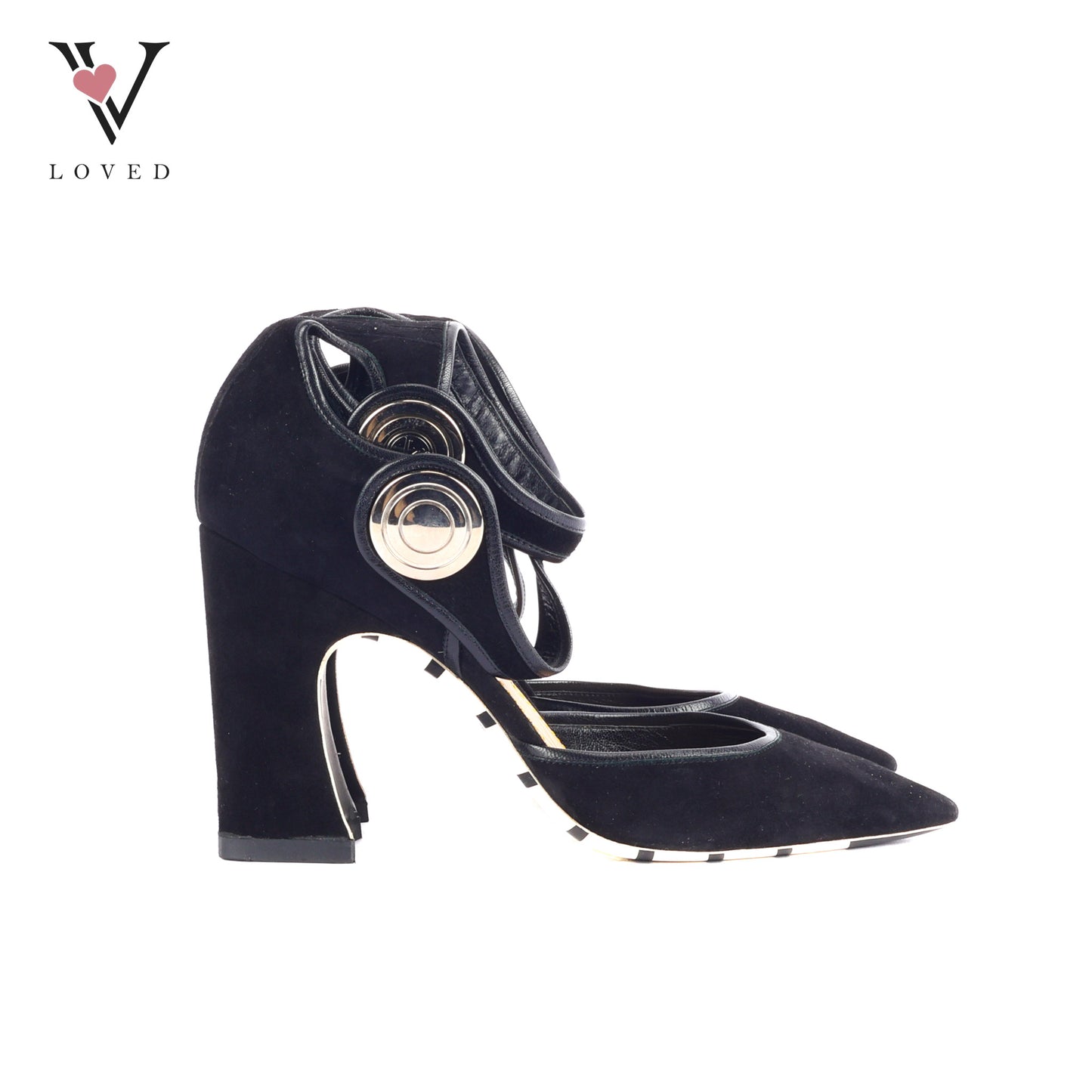 Royal Pumps Double Strap in Black Suede Heels