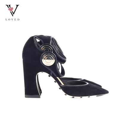 Royal Pumps Double Strap in Black Suede Heels
