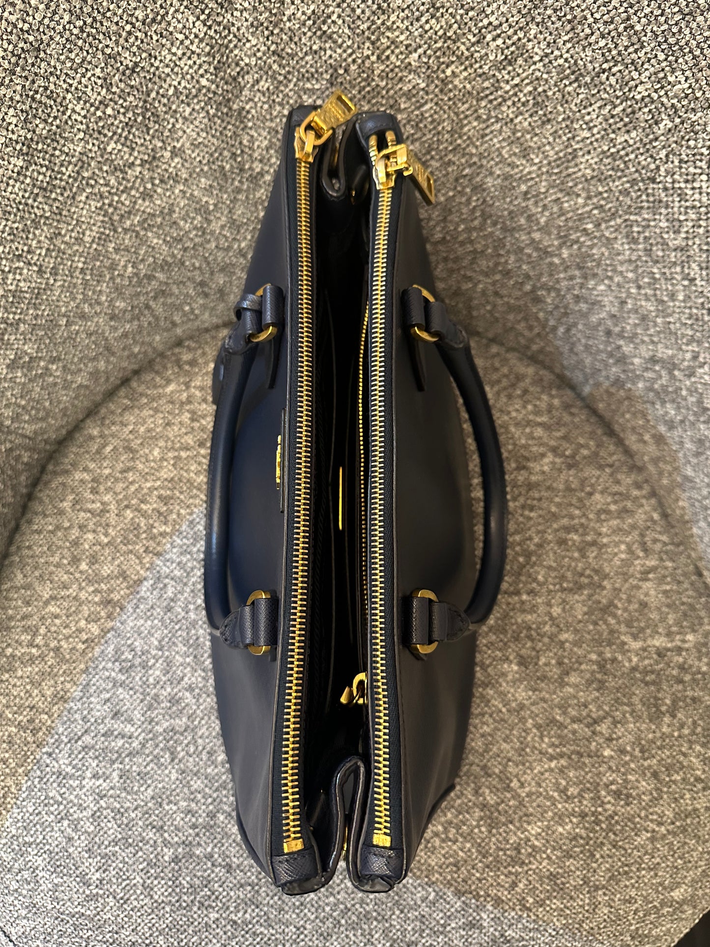 Prada Galleria Double Zip In Navy Blue Saffiano Leather