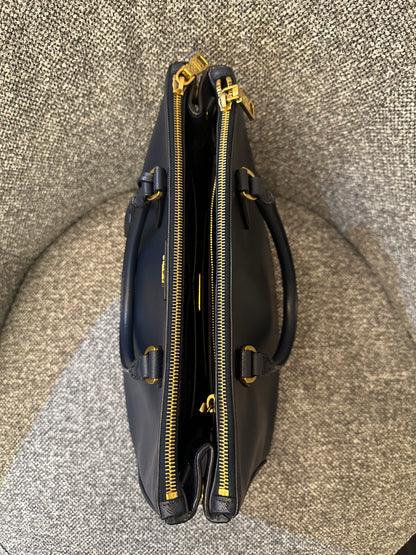 Prada Galleria Double Zip In Navy Blue Saffiano Leather