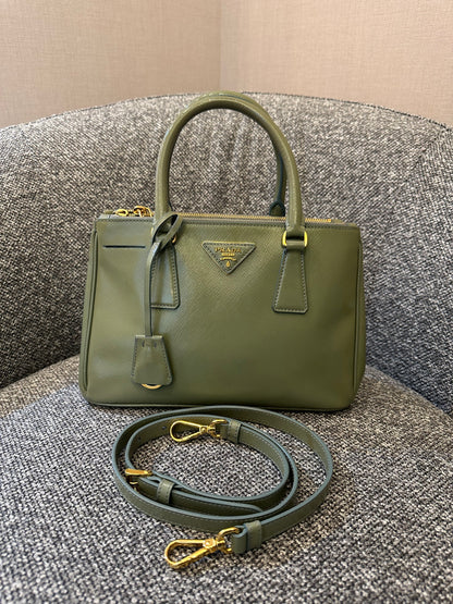 Prada Galleria Handbag In Chic Army Green Saffiano Leather
