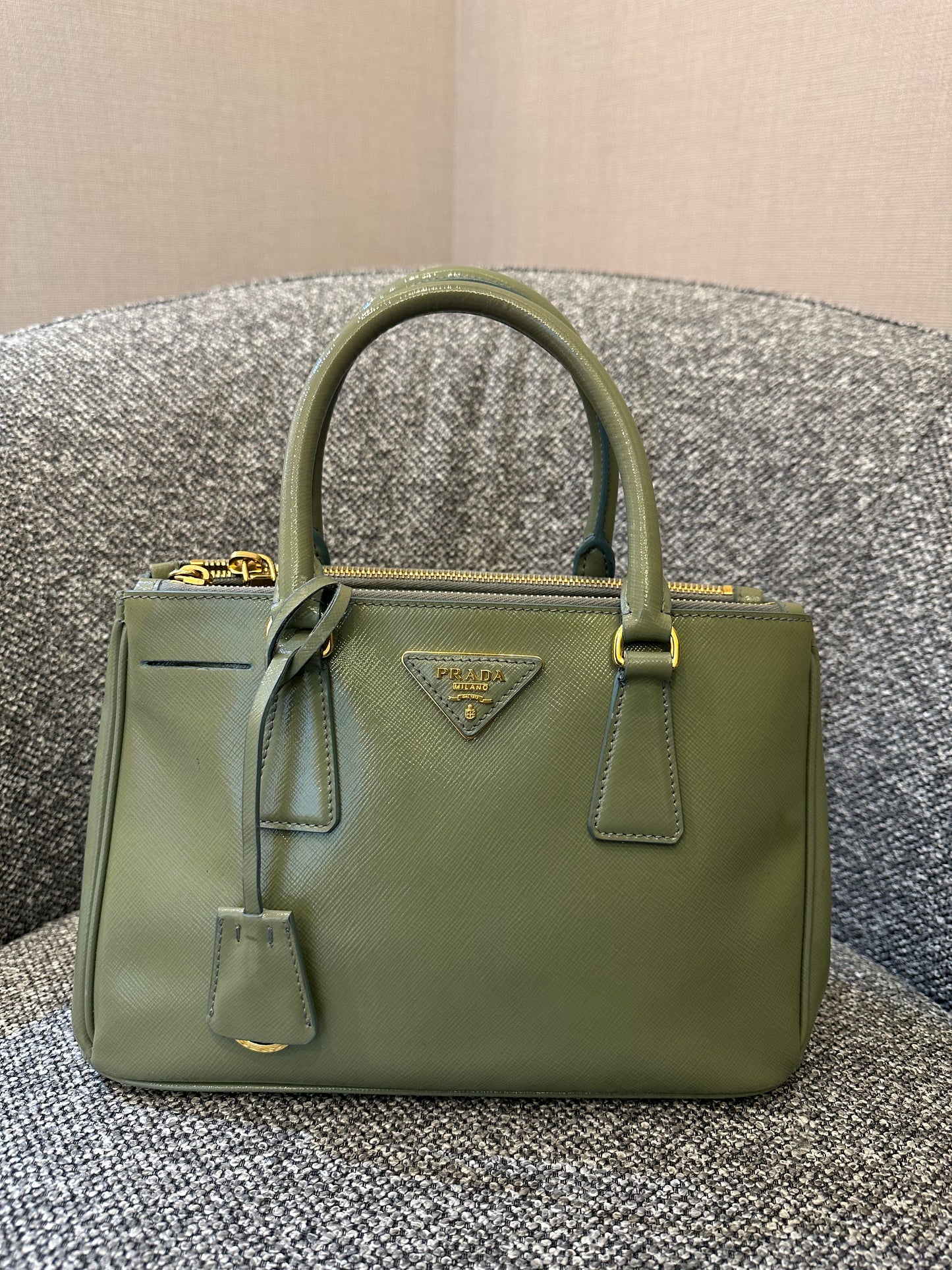 Prada Galleria Handbag In Chic Army Green Saffiano Leather