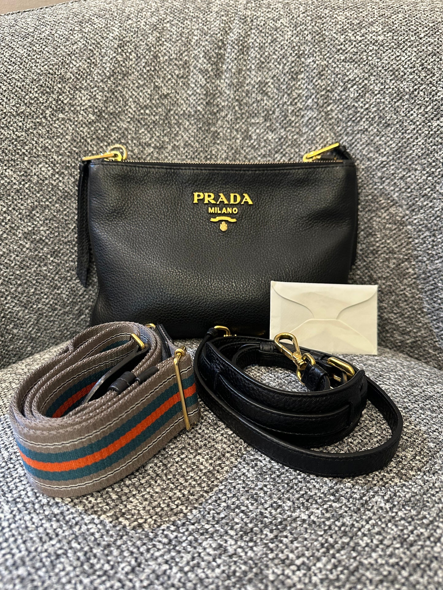 Prada Vitello Daino Leather Crossbody Bag In Black