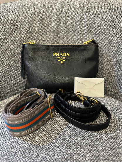 Prada Vitello Daino Leather Crossbody Bag In Black