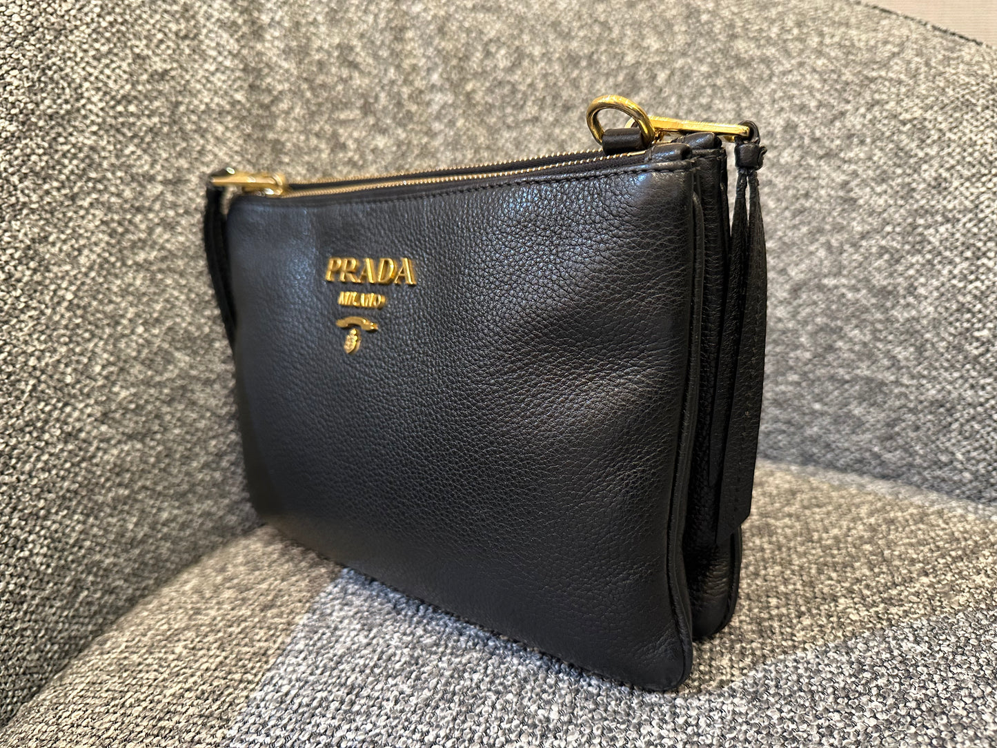 Prada Vitello Daino Leather Crossbody Bag In Black