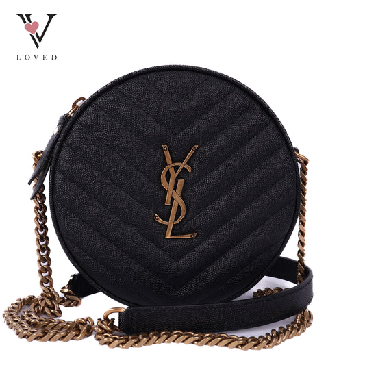 Chevron Vinyle Round Camera Chain Bag
