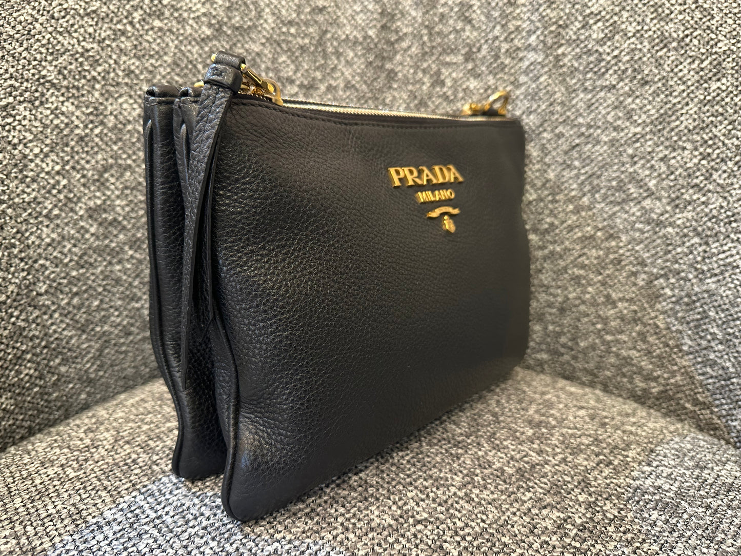Prada Vitello Daino Leather Crossbody Bag In Black