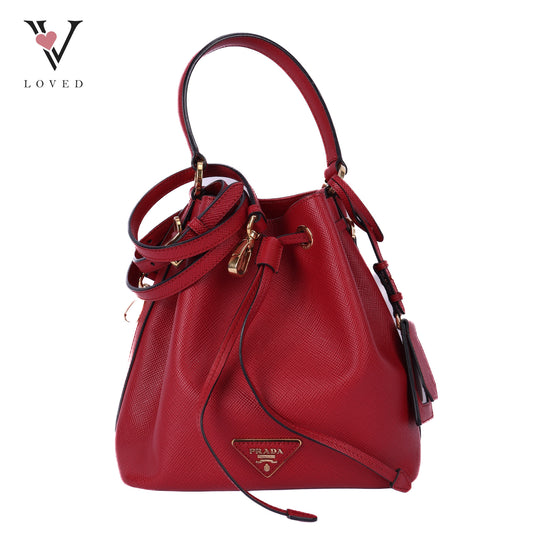Top Handle Bucket Bag in Saffiano Leather