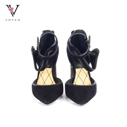 Royal Pumps Double Strap in Black Suede Heels