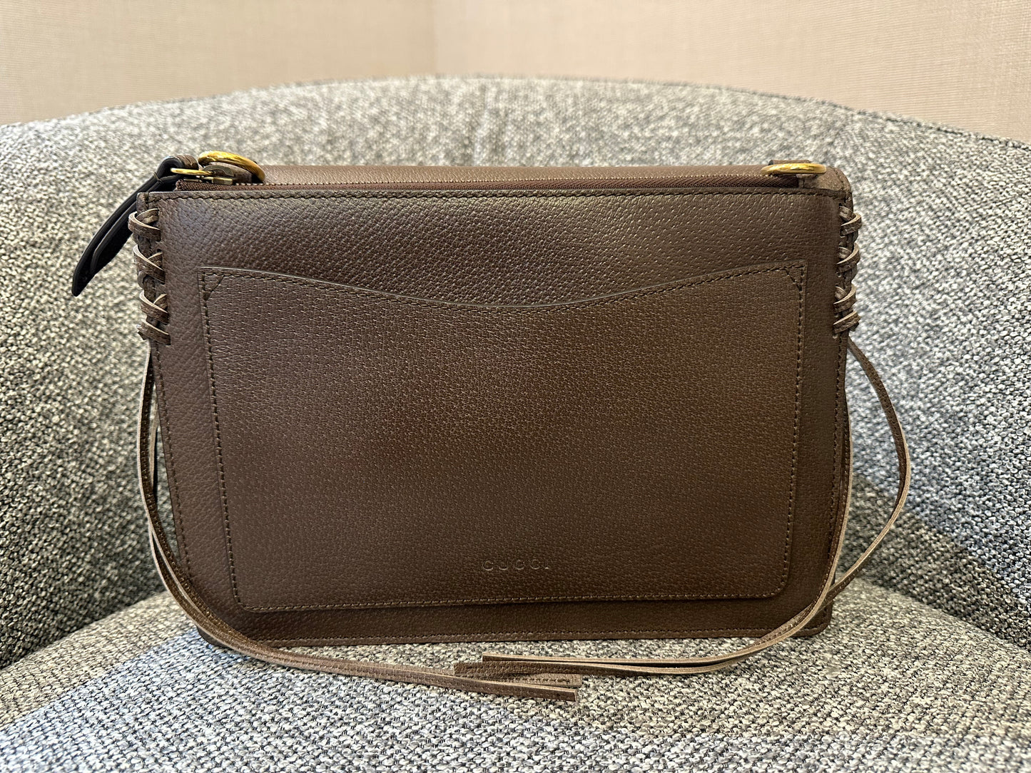 Gucci Animalier Web Chain Shoulder Bag In Brown Leather