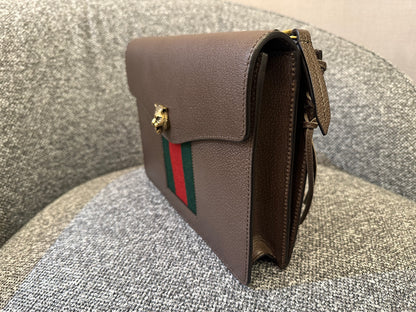 Gucci Animalier Web Chain Shoulder Bag In Brown Leather