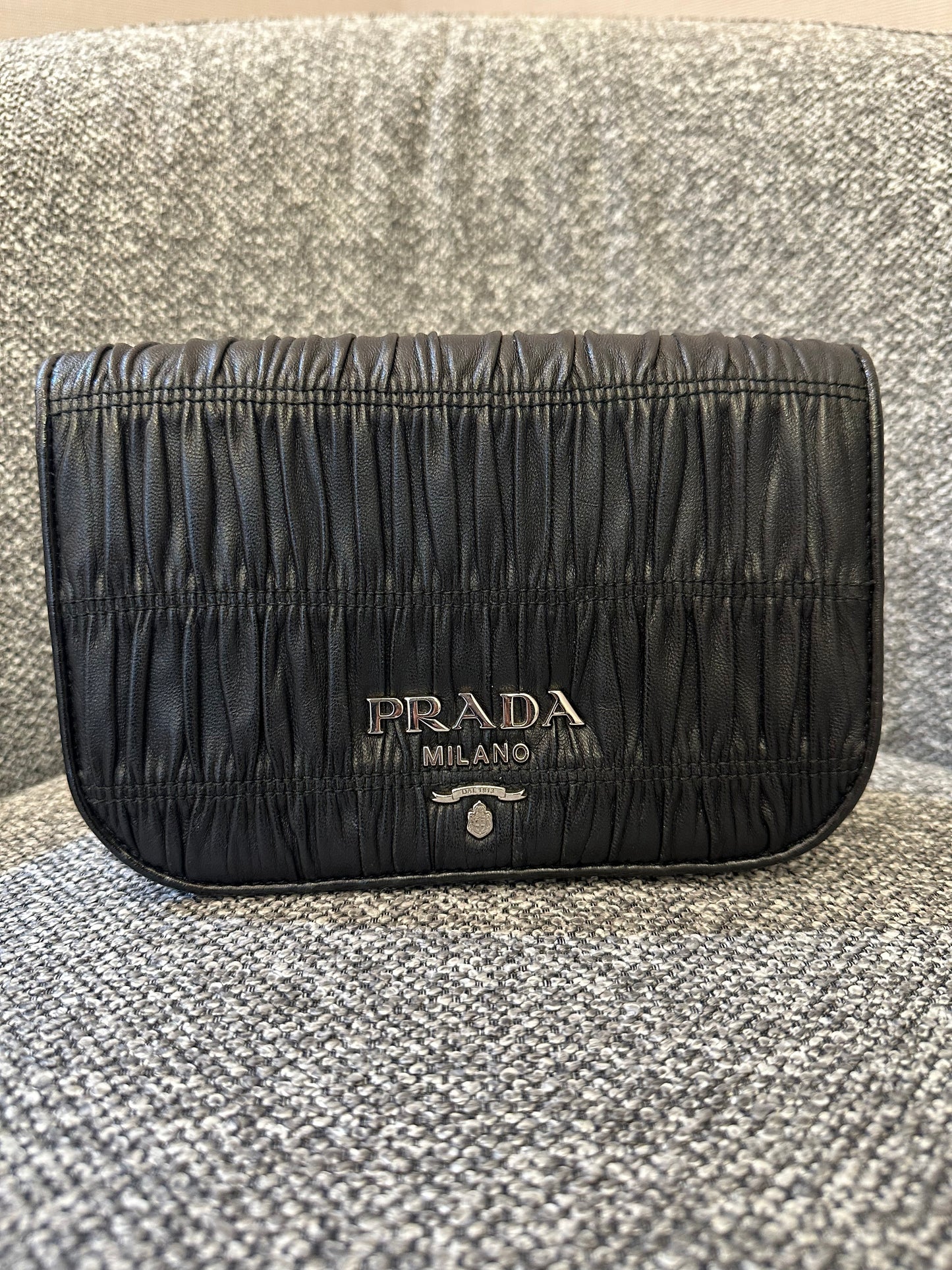 Prada Nappa Gaufre Crossbody Bag In Black Soft Leather