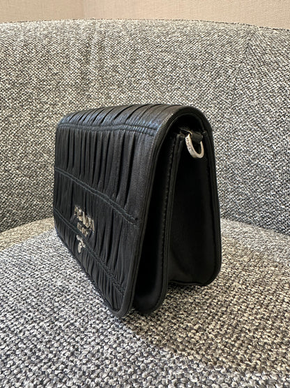 Prada Nappa Gaufre Crossbody Bag In Black Soft Leather