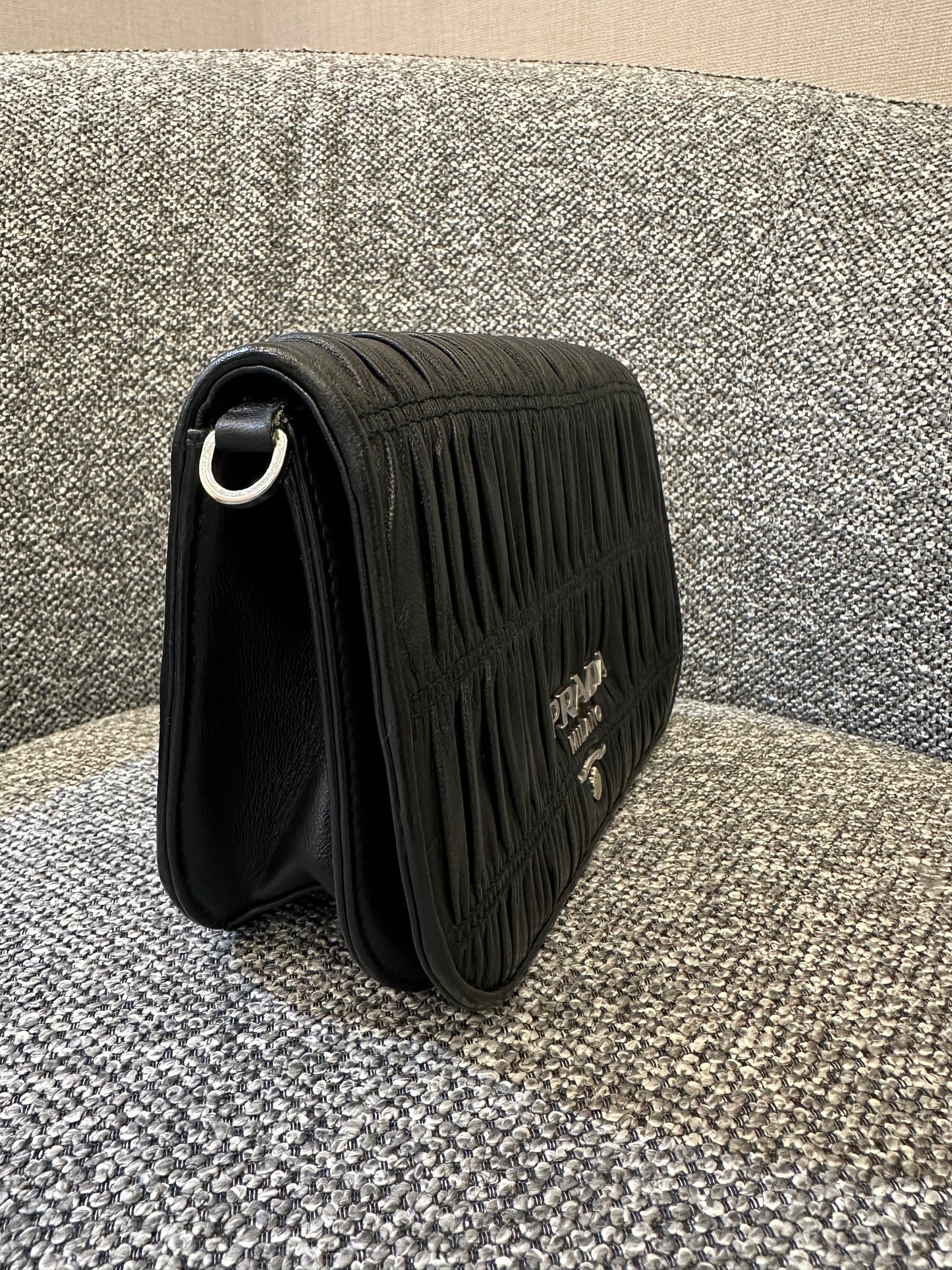 Prada Nappa Gaufre Crossbody Bag In Black Soft Leather