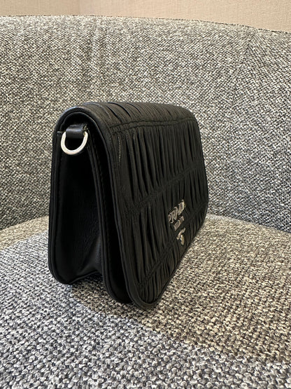 Prada Nappa Gaufre Crossbody Bag In Black Soft Leather