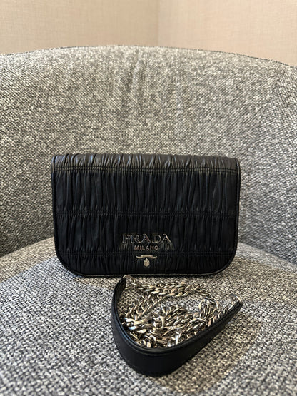 Prada Nappa Gaufre Crossbody Bag In Black Soft Leather