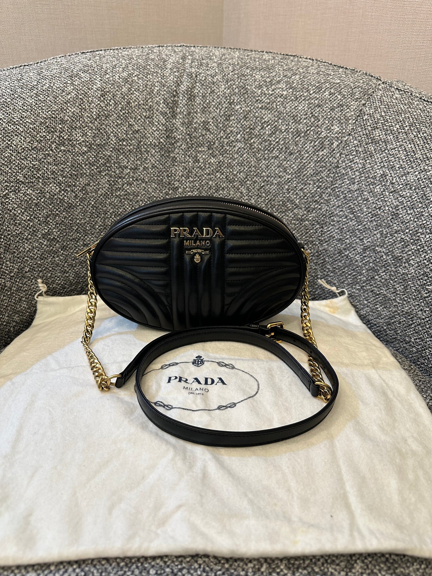 Prada Diagramme Oval Camera Bag In Black