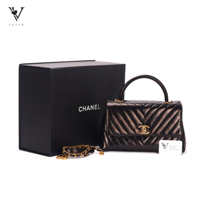 Coco Top Handle In Chevron Quilted Aged Calfskin