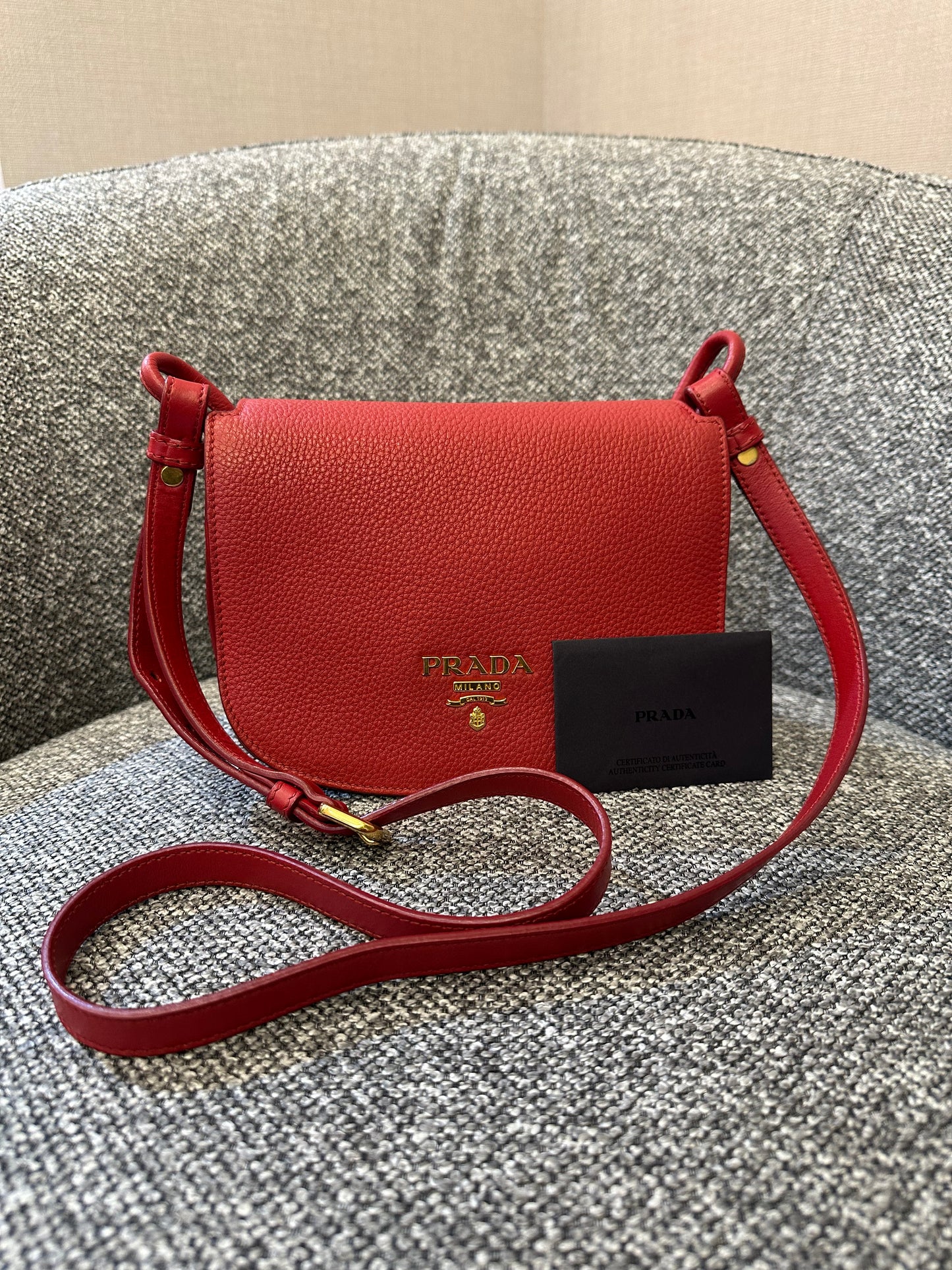 Prada Vitello Daino Flap Crossbody Bag In Red Leather