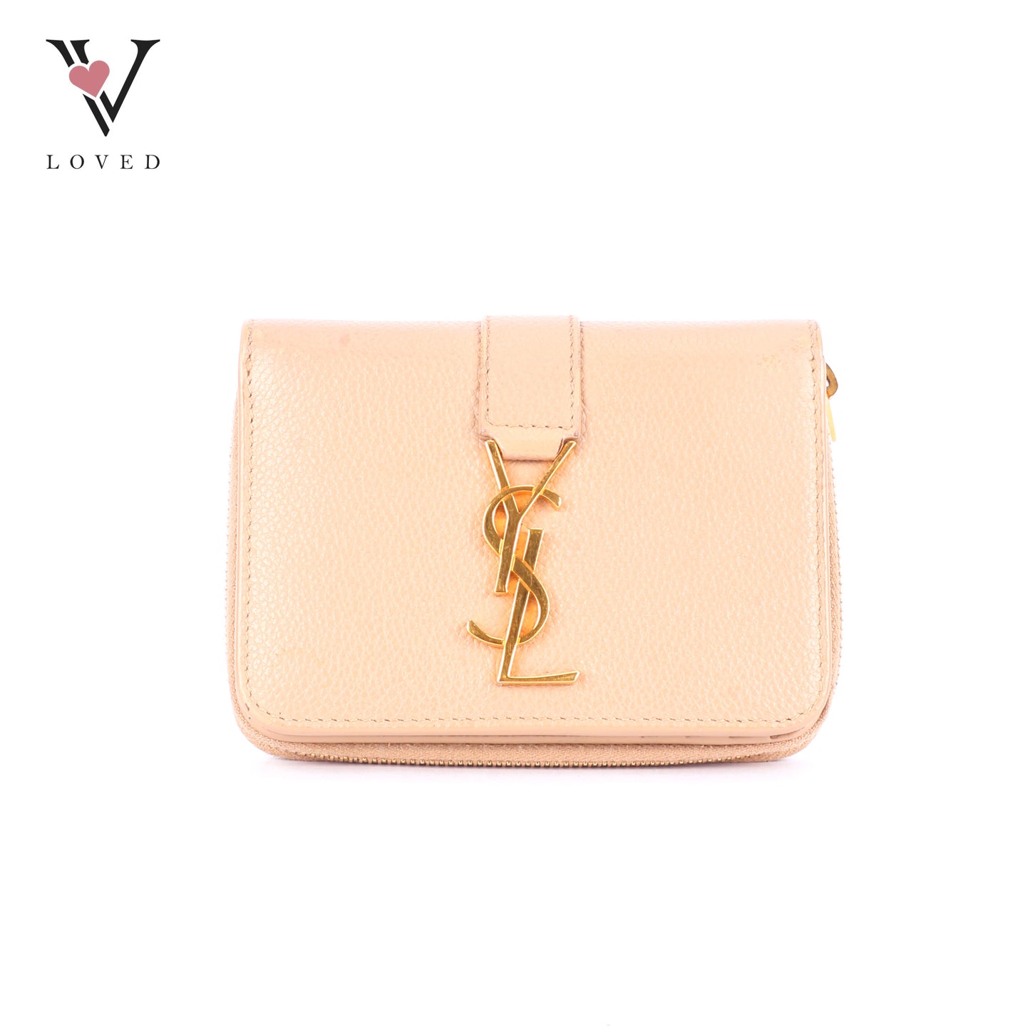 Yves Saint Laurent Line Compact Zippered Wallet in Grained Leather