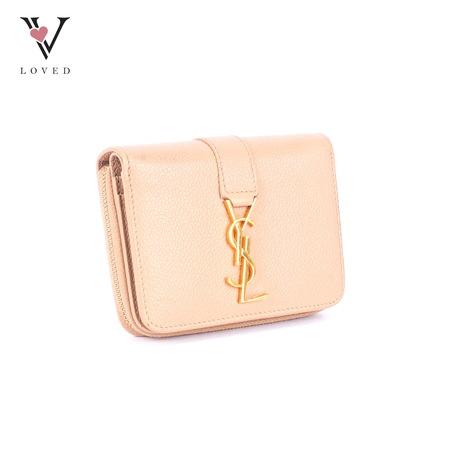 Yves Saint Laurent Line Compact Zippered Wallet in Grained Leather