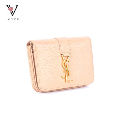 Yves Saint Laurent Line Compact Zippered Wallet in Grained Leather