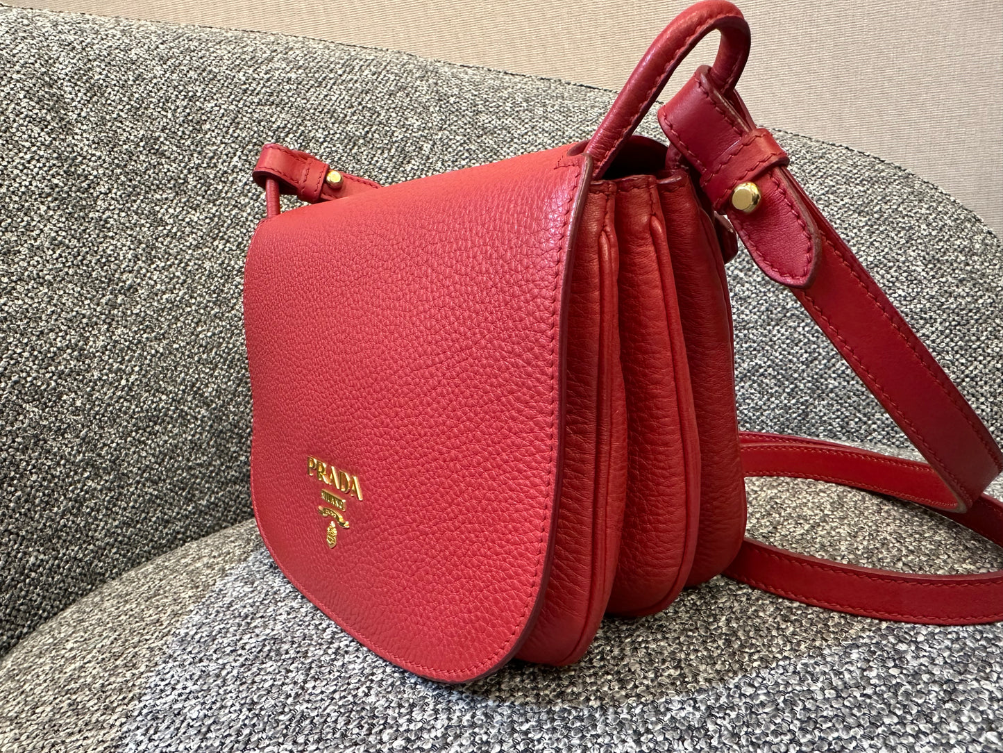 Prada Vitello Daino Flap Crossbody Bag In Red Leather