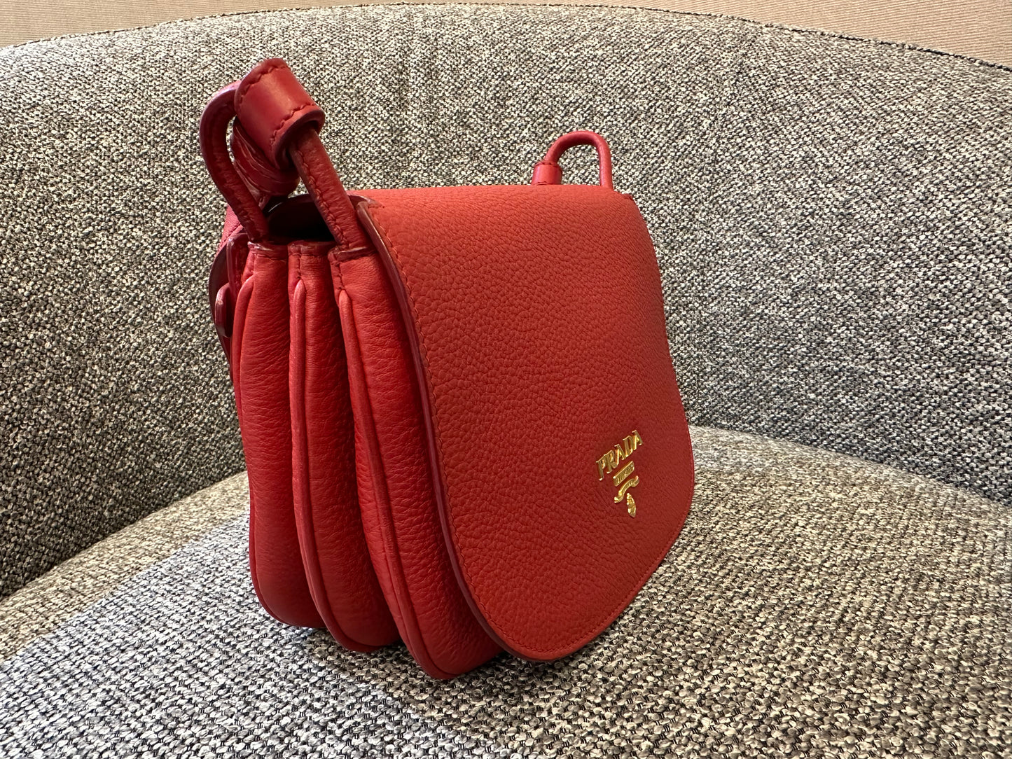 Prada Vitello Daino Flap Crossbody Bag In Red Leather
