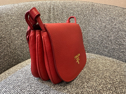 Prada Vitello Daino Flap Crossbody Bag In Red Leather