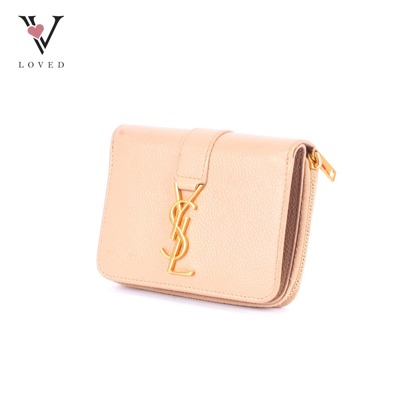 Yves Saint Laurent Line Compact Zippered Wallet in Grained Leather