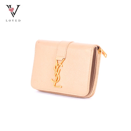 Yves Saint Laurent Line Compact Zippered Wallet in Grained Leather