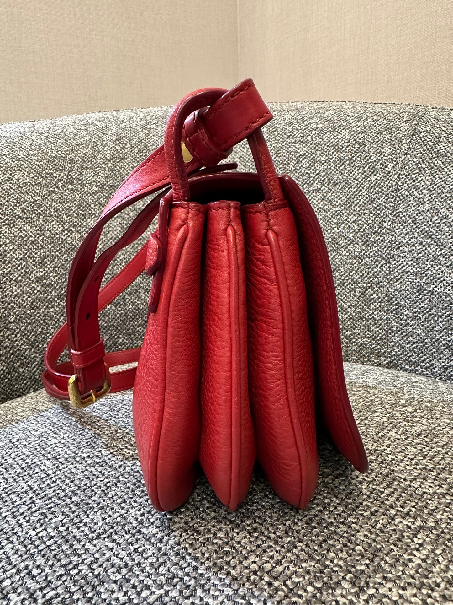 Prada Vitello Daino Flap Crossbody Bag In Red Leather