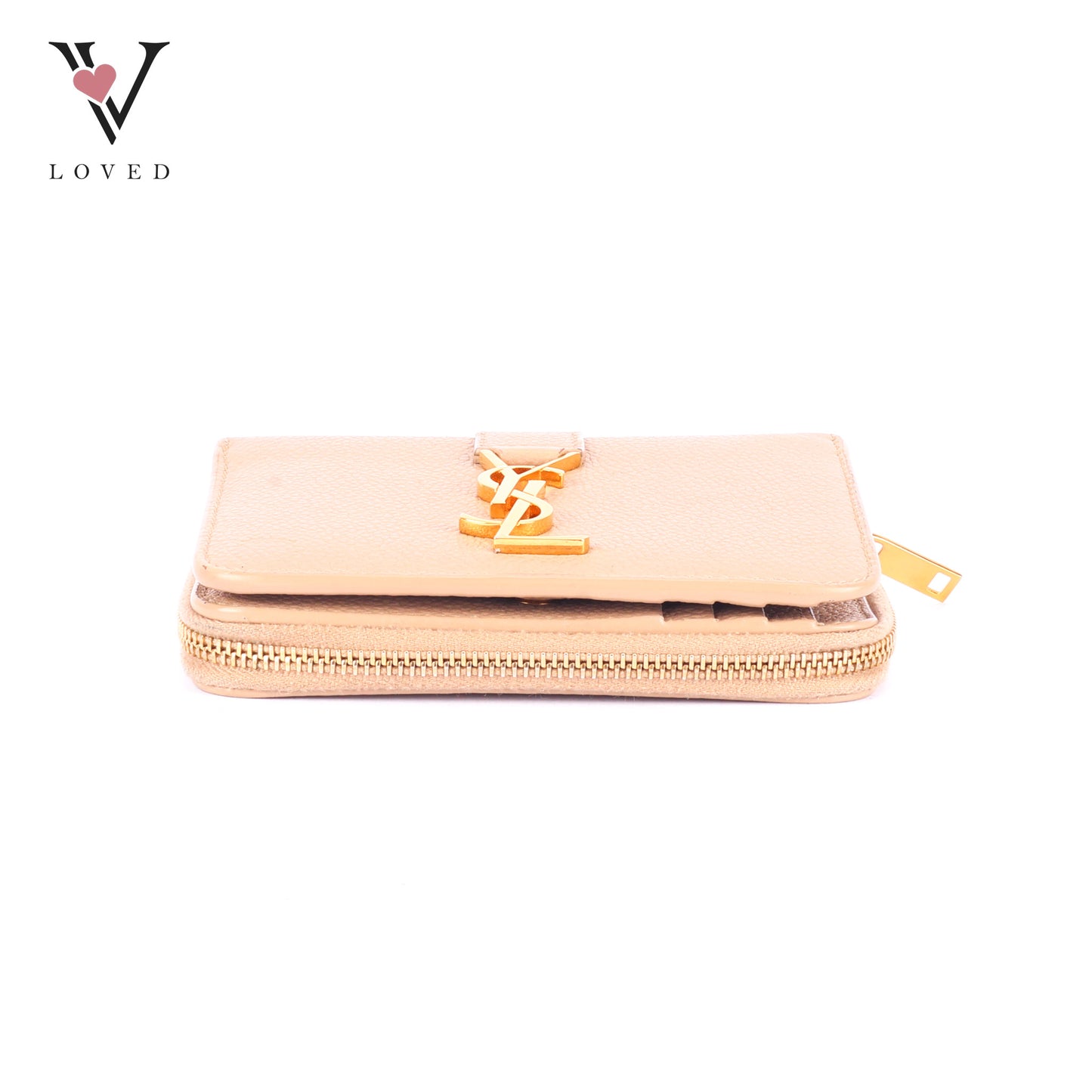 Yves Saint Laurent Line Compact Zippered Wallet in Grained Leather