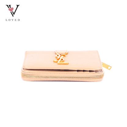Yves Saint Laurent Line Compact Zippered Wallet in Grained Leather
