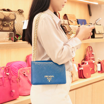 Prada Saffiano Chain Shoulder Bag in Blue-Green