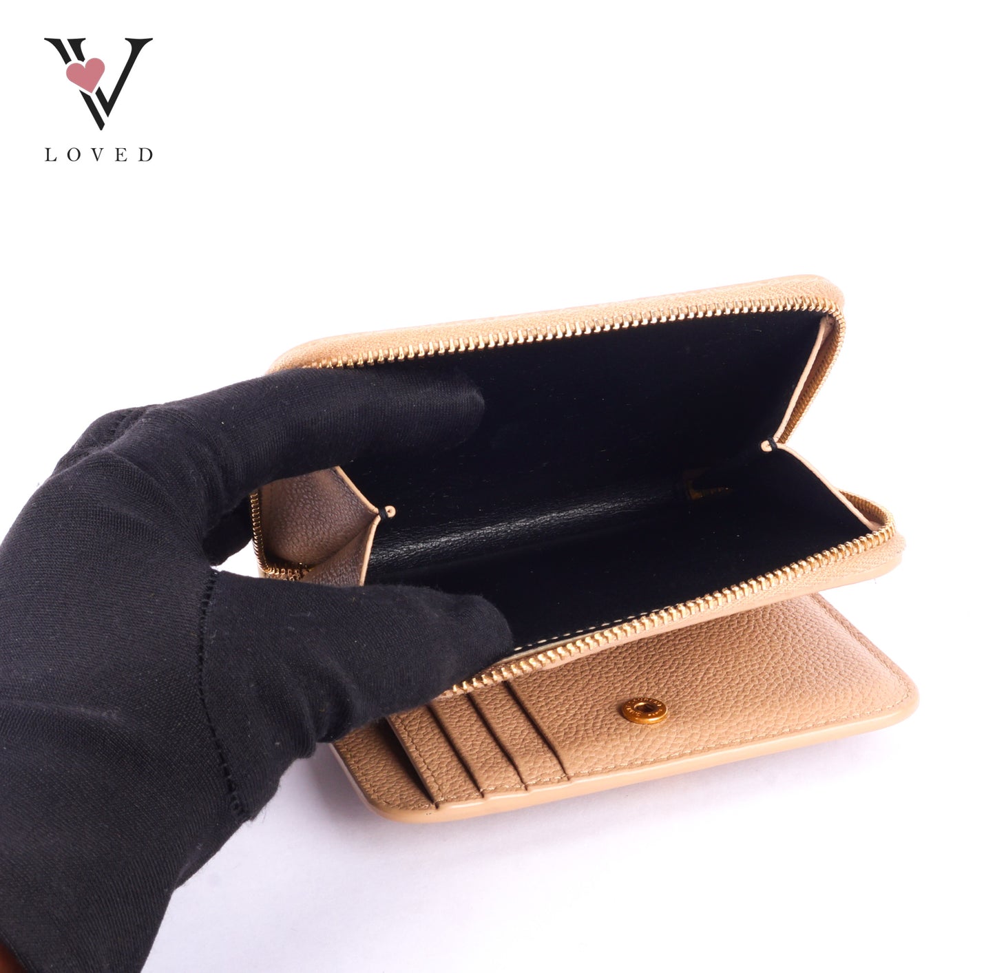 Yves Saint Laurent Line Compact Zippered Wallet in Grained Leather