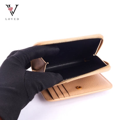 Yves Saint Laurent Line Compact Zippered Wallet in Grained Leather