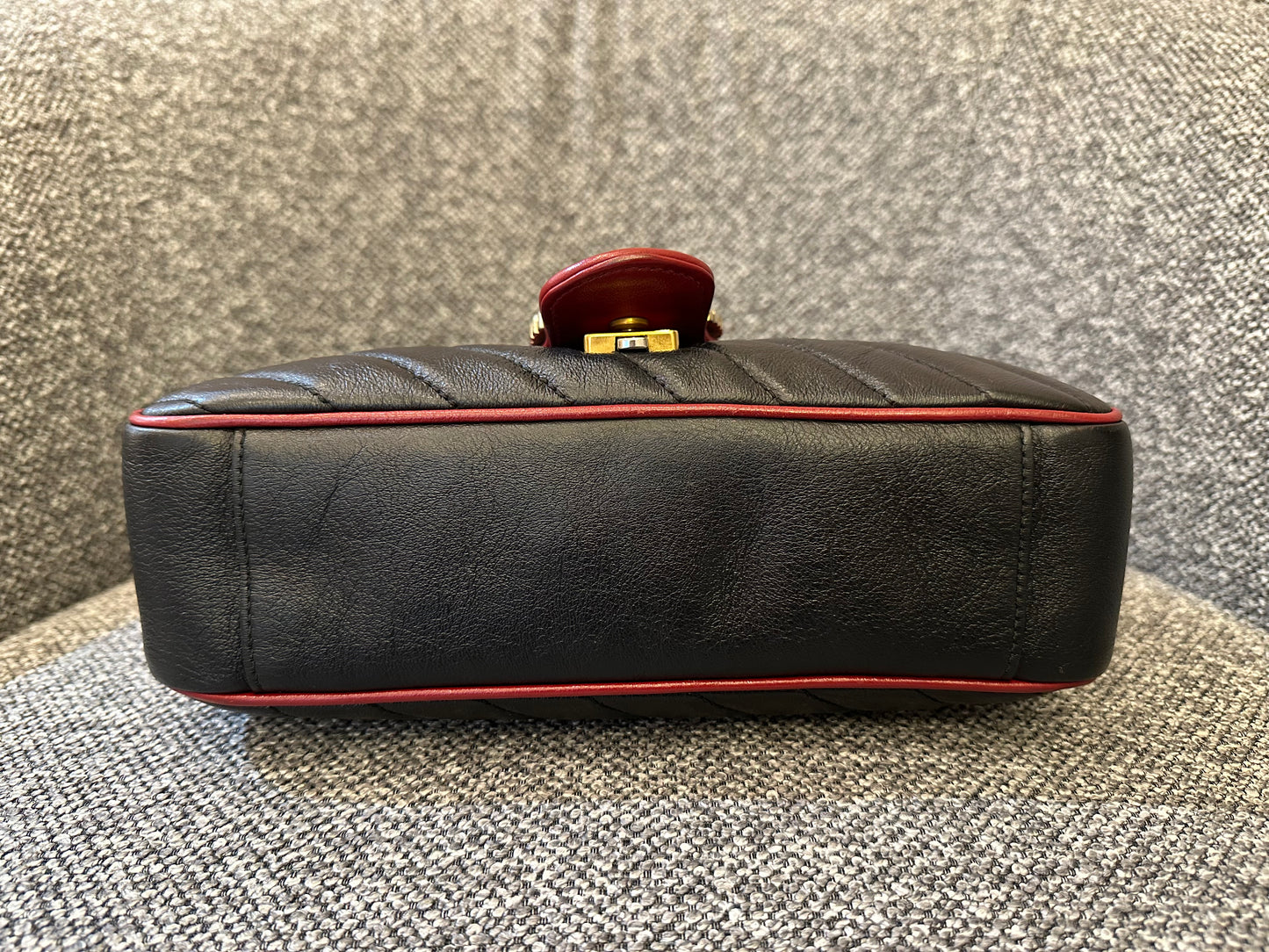 Gucci GG Marmont Flap Matelassé Shoulder Bag in Black and Red Trim