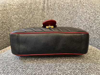 Gucci GG Marmont Flap Matelassé Shoulder Bag in Black and Red Trim