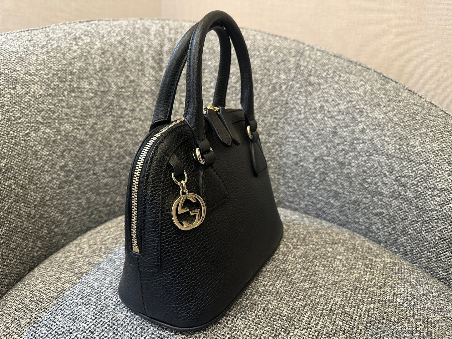 Gucci GG Charm Dome Satchel In Black Leather