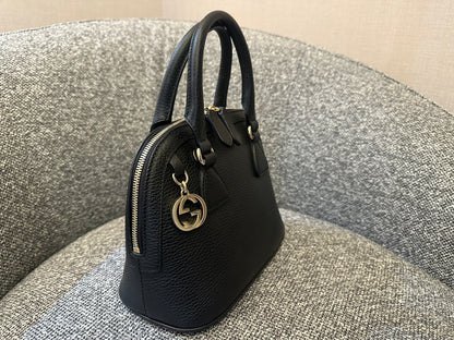 Gucci GG Charm Dome Satchel In Black Leather