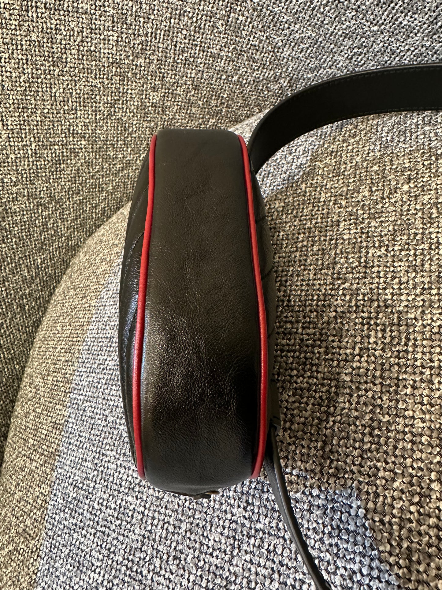 Gucci GG Marmont Matelassé Leather Belt Bag in Black and Red Trim