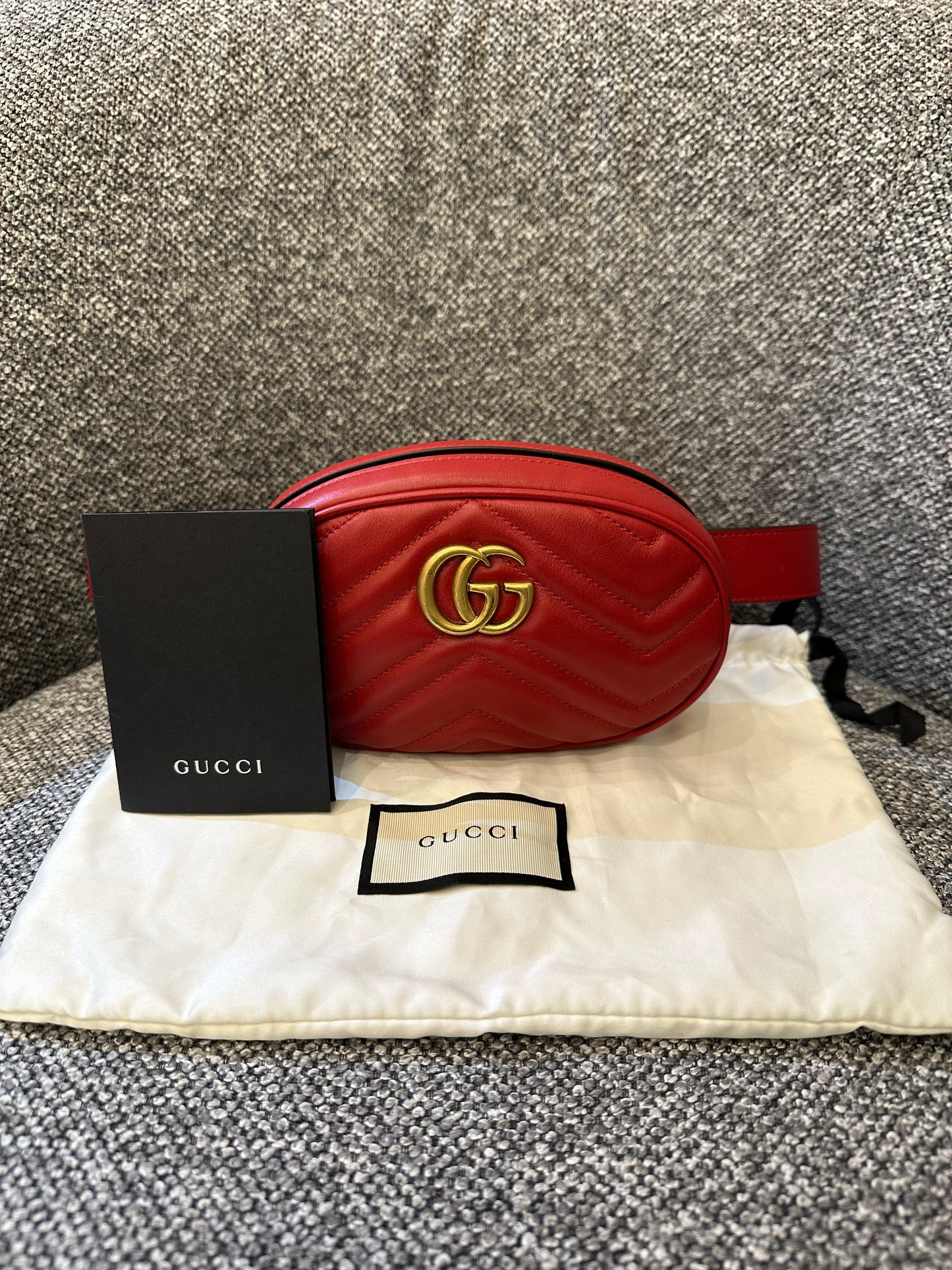 Gucci GG Marmont Belt Bag In Red Quilted Leather